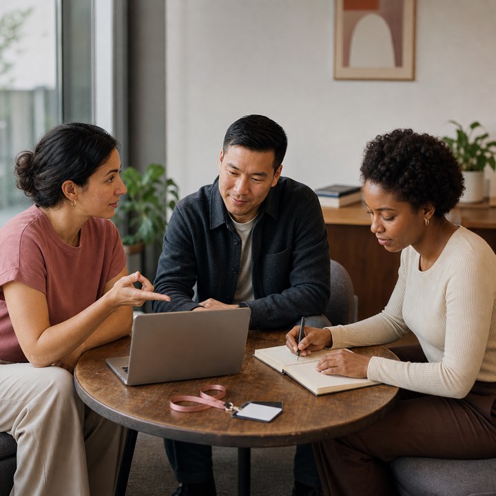 People and HR teammates reviewing an onboarding plan together around a table